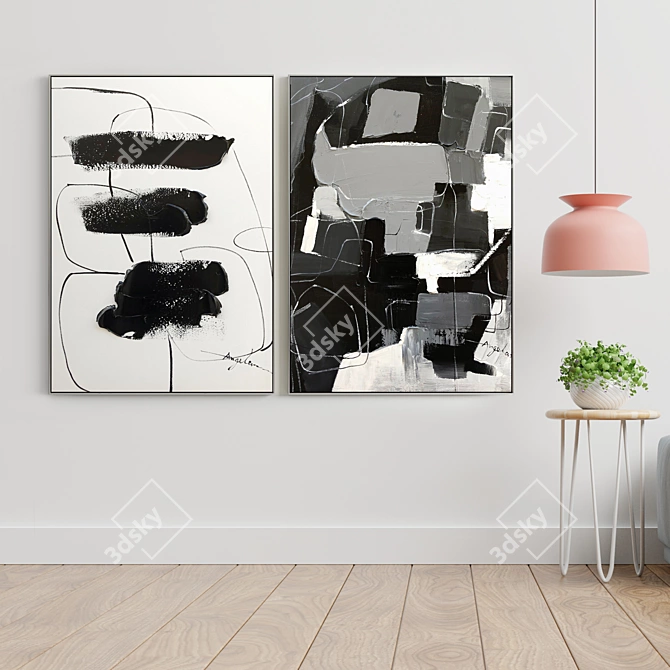 Dual Frame Set: Plaster Two Photo Frames 3D model image 3