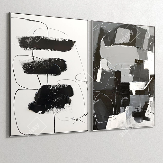 Dual Frame Set: Plaster Two Photo Frames 3D model image 4