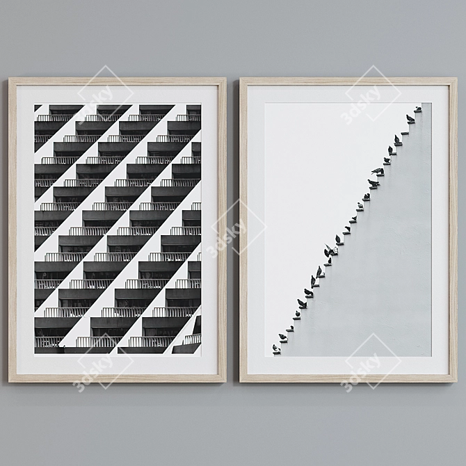 Modern Black & White Picture Frame Set 3D model image 3