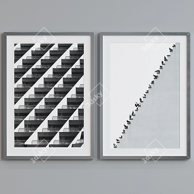 Modern Black & White Picture Frame Set 3D model image 4