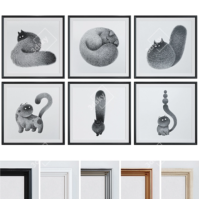 Title: Modern Cat Picture Frame Set 3D model image 1