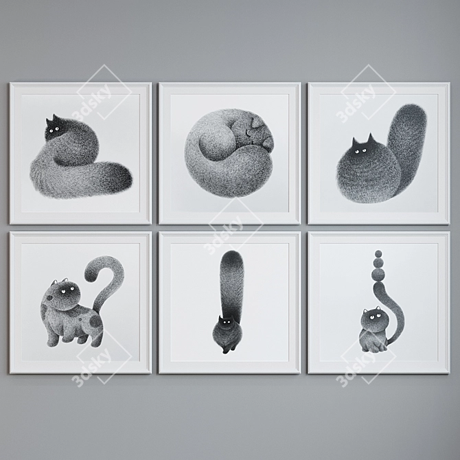 Title: Modern Cat Picture Frame Set 3D model image 2