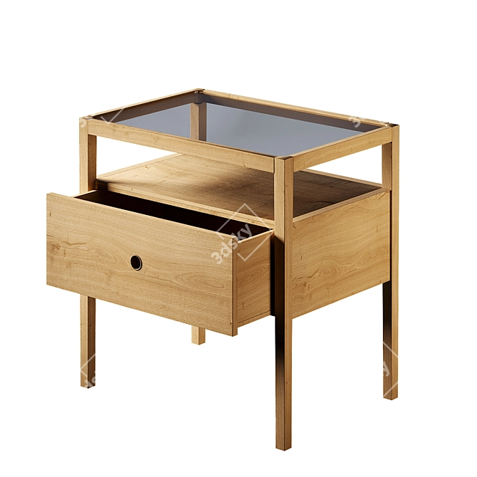 Sleek Oak Spindle Bedside Table 3D model image 1