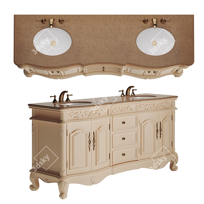 Svetlana 72" Double Sink Vanity: Antique White Elegance 3D model image 2