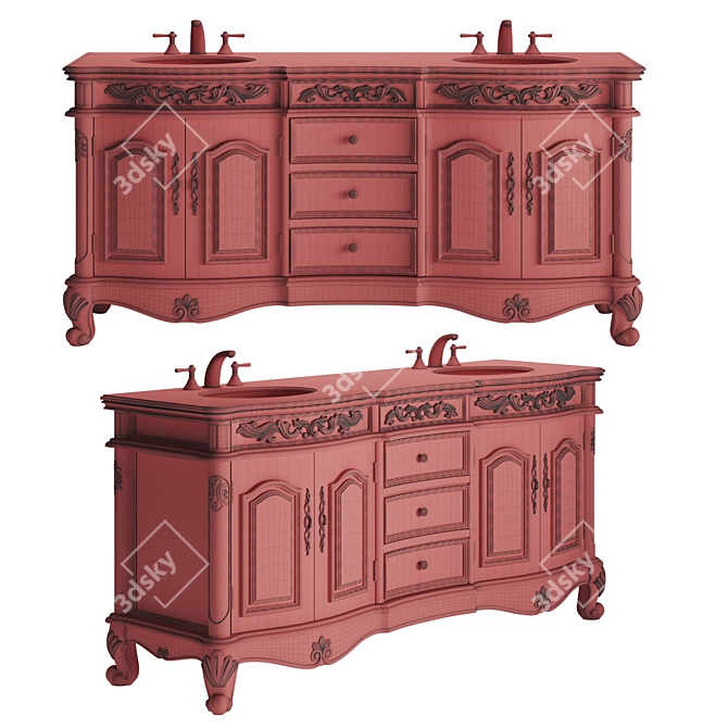 Svetlana 72" Double Sink Vanity: Antique White Elegance 3D model image 4