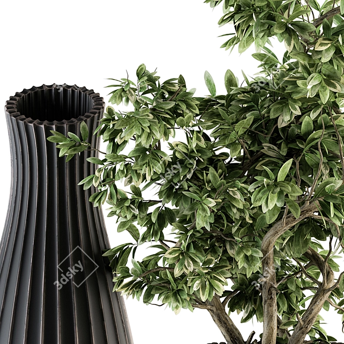 Elegant Green Branch Bouquet: Black & Gold 3D model image 3
