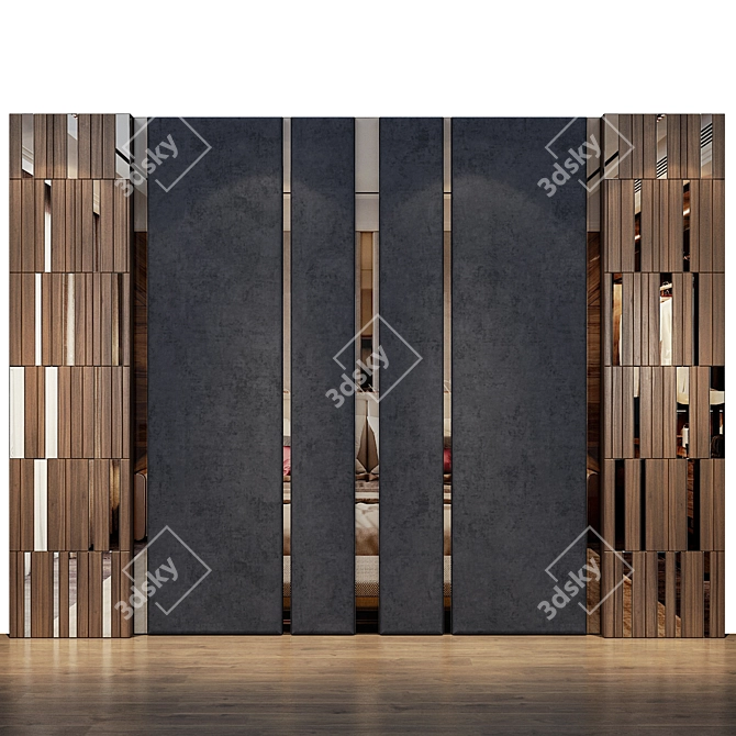 Contemporary Wood Mirror Fabric Wall Panel 3D model image 1