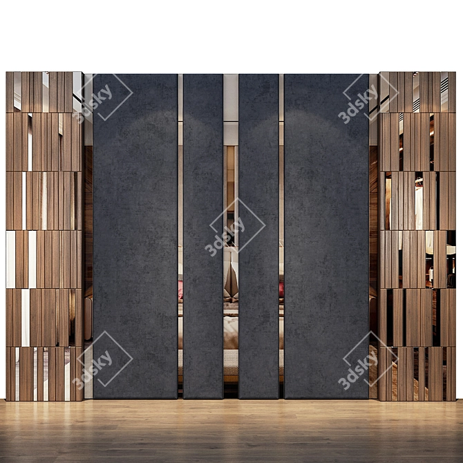 Contemporary Wood Mirror Fabric Wall Panel 3D model image 3