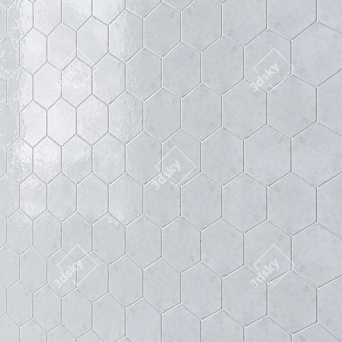 Elegant Esamarine Hexagon Ceramic Tiles 3D model image 2