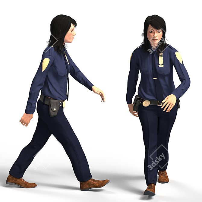 Low Poly Walking Female Police Officer 3D model image 1