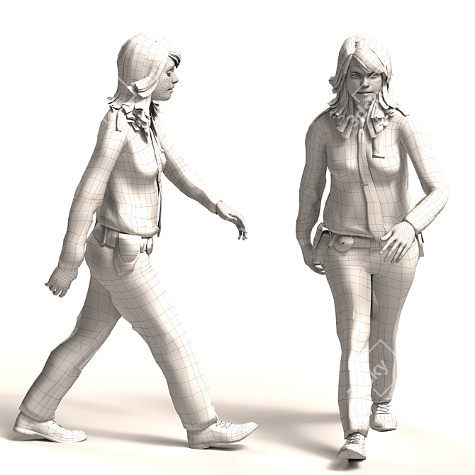 Low Poly Walking Female Police Officer 3D model image 2