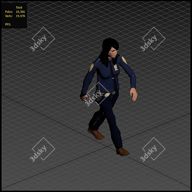 Low Poly Walking Female Police Officer 3D model image 3