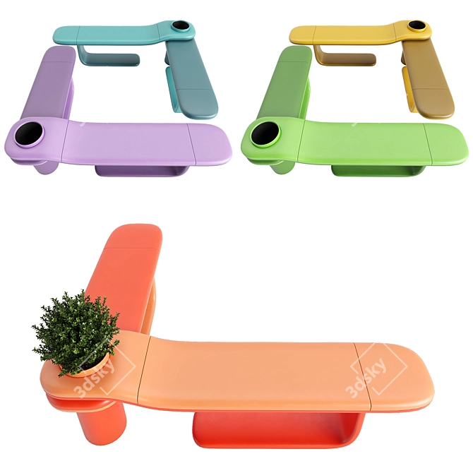 Modern Style Outdoor Bench with Flower Bed 3D model image 2
