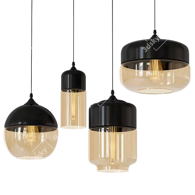 Industrial Glass Pendant Light 3D model image 1