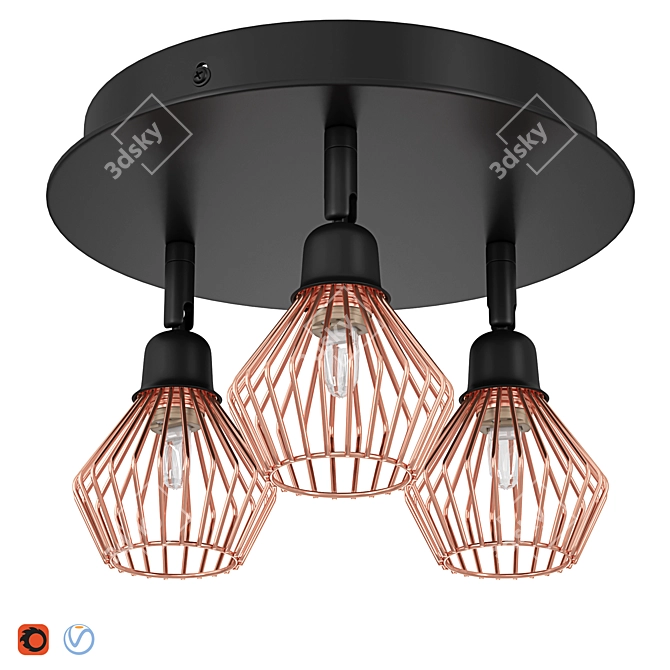 Volga 3-Light Copper Ceiling Lamp 3D model image 1