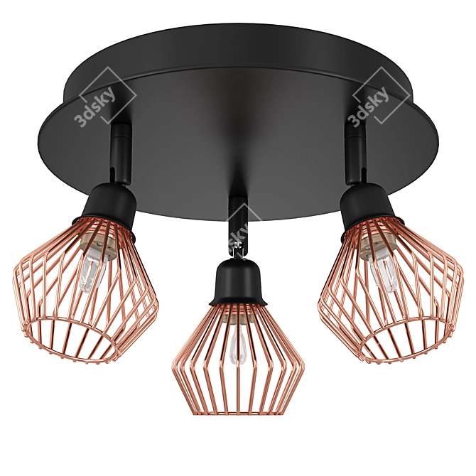 Volga 3-Light Copper Ceiling Lamp 3D model image 2