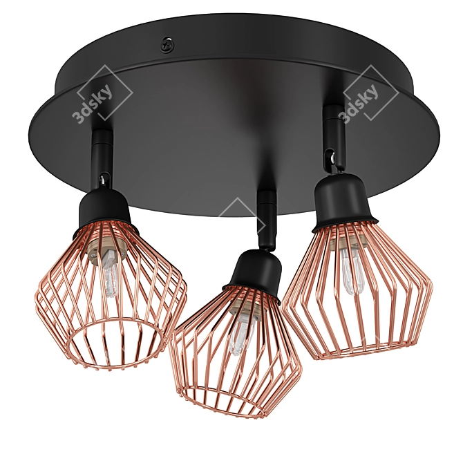 Volga 3-Light Copper Ceiling Lamp 3D model image 3