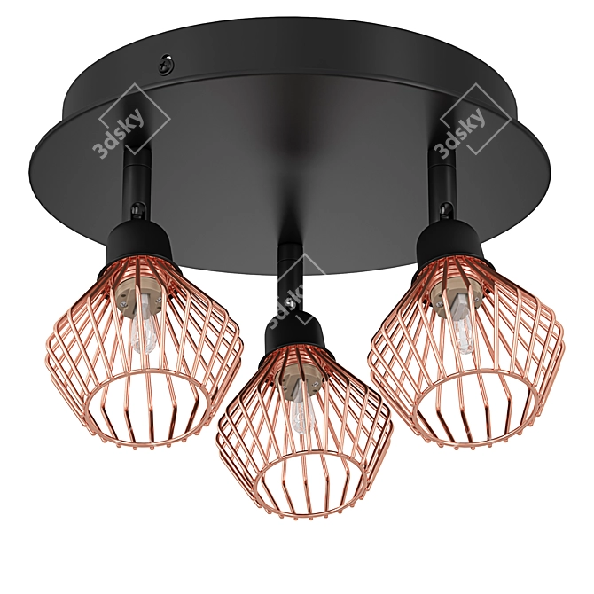 Volga 3-Light Copper Ceiling Lamp 3D model image 4