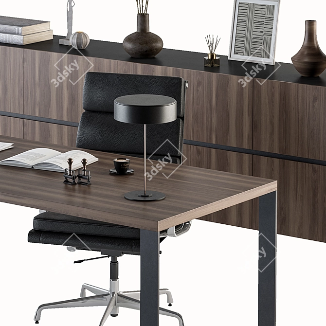 Wood and Black Manager Desk 3D model image 5