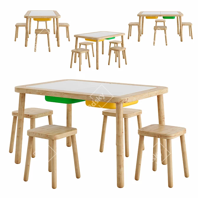 FLISAT Kids Table & Stool Set 3D model image 2