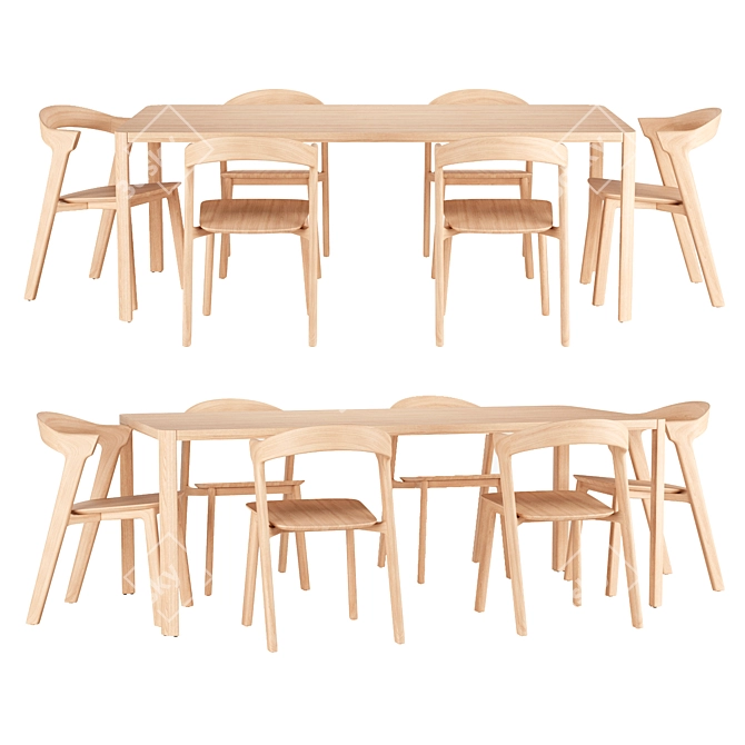 Teak Bok Chair Dining Set 3D model image 1