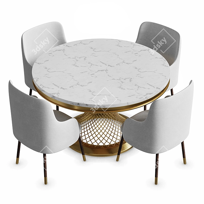 Golden Marble Dining Table 3D model image 4