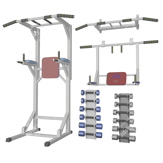 3-in-1 Wall Mounted Bar & Dumbbells 3D model image 2