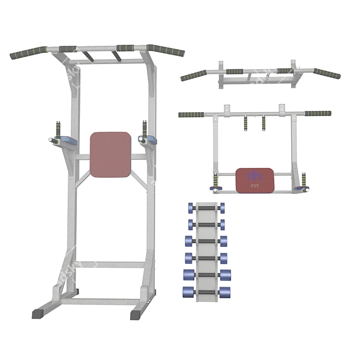 3-in-1 Wall Mounted Bar & Dumbbells 3D model image 3