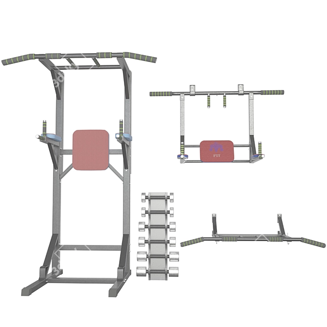 3-in-1 Wall Mounted Bar & Dumbbells 3D model image 4