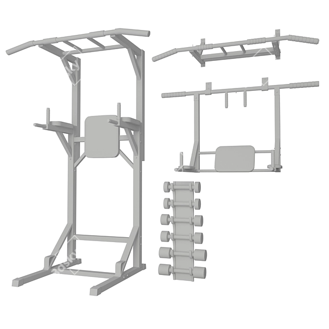 3-in-1 Wall Mounted Bar & Dumbbells 3D model image 5