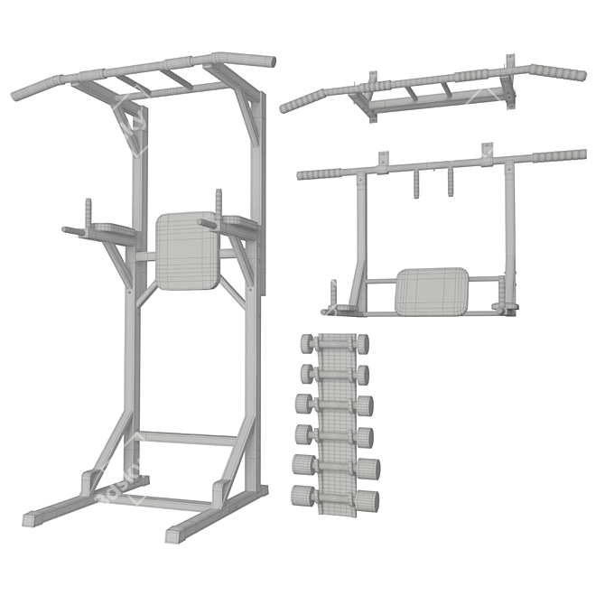 3-in-1 Wall Mounted Bar & Dumbbells 3D model image 6