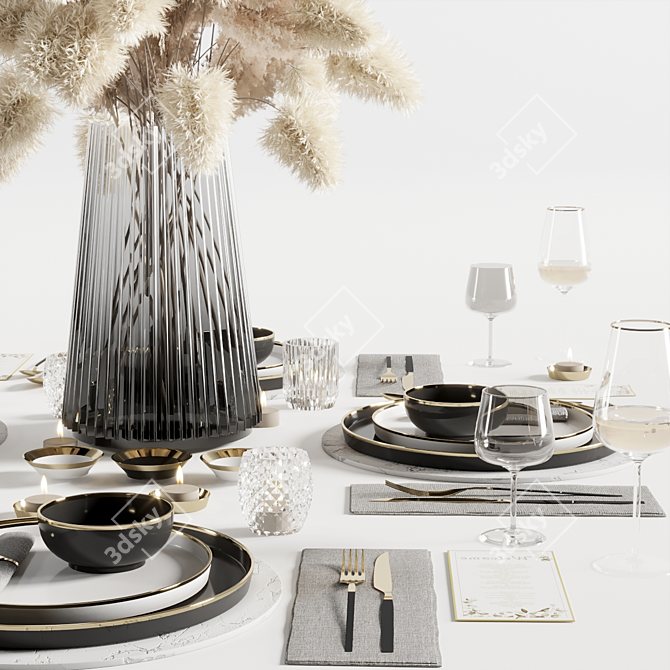 Elegant 6-Piece Tableware Set 3D model image 2
