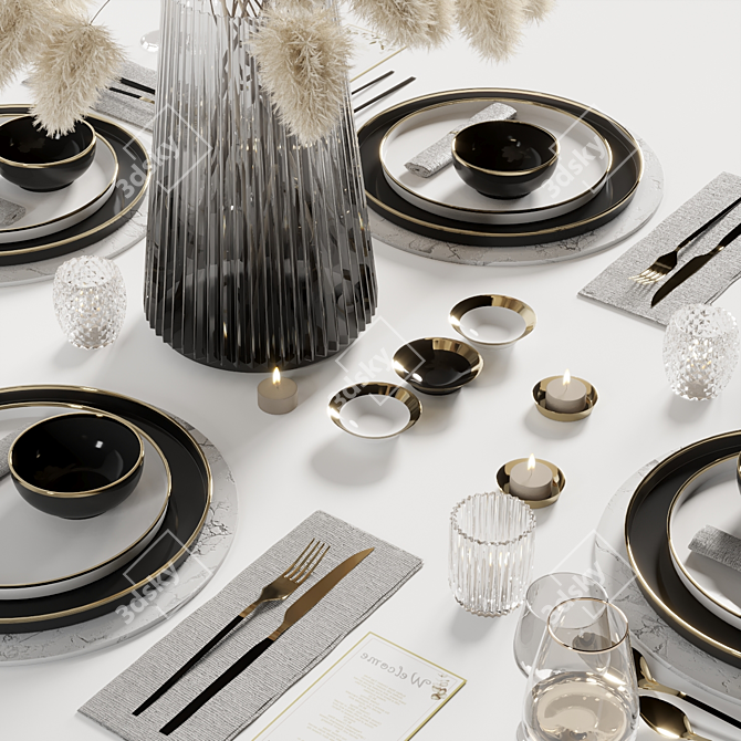 Elegant 6-Piece Tableware Set 3D model image 3