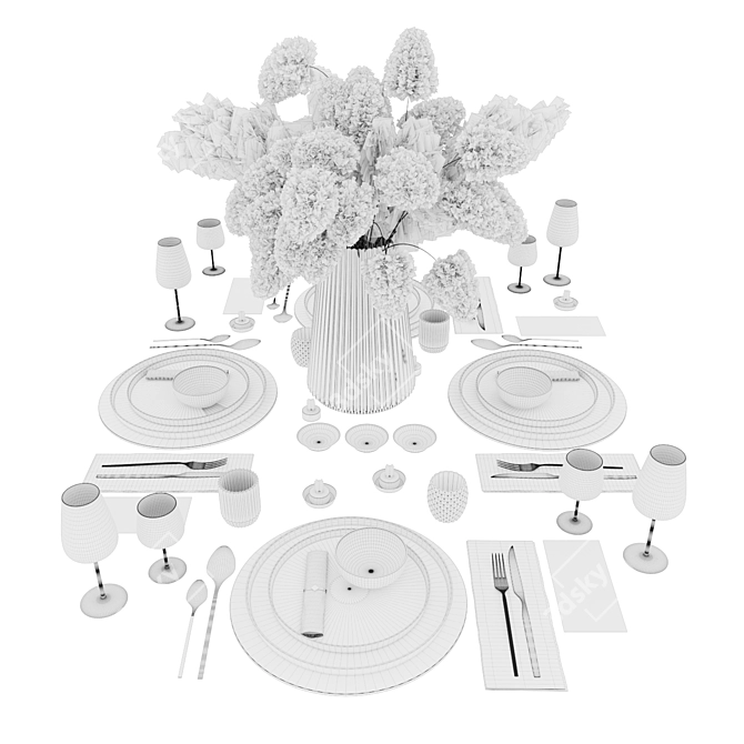 Elegant 6-Piece Tableware Set 3D model image 5