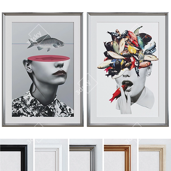 Abstract Portrait Collage Picture Frame Set 3D model image 1