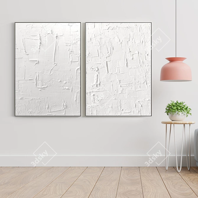 Elegant Plaster Dual Photo Frame 3D model image 3