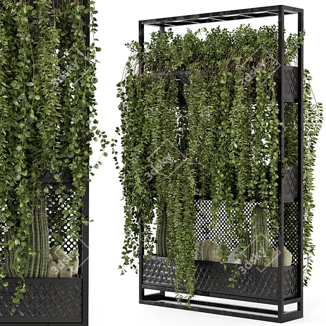 Modern Metal Stand with Hanging Indoor Plants 3D model image 1