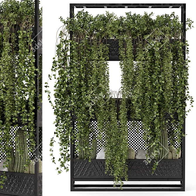 Modern Metal Stand with Hanging Indoor Plants 3D model image 2