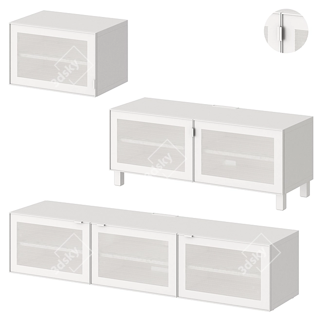 Modern White TV Stand with Mortviken Doors 3D model image 1