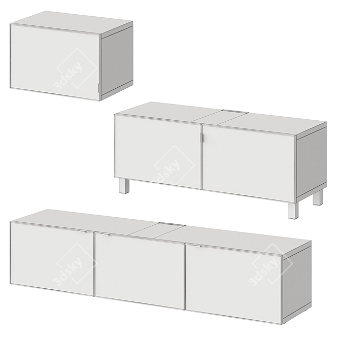 Modern White TV Stand with Mortviken Doors 3D model image 2