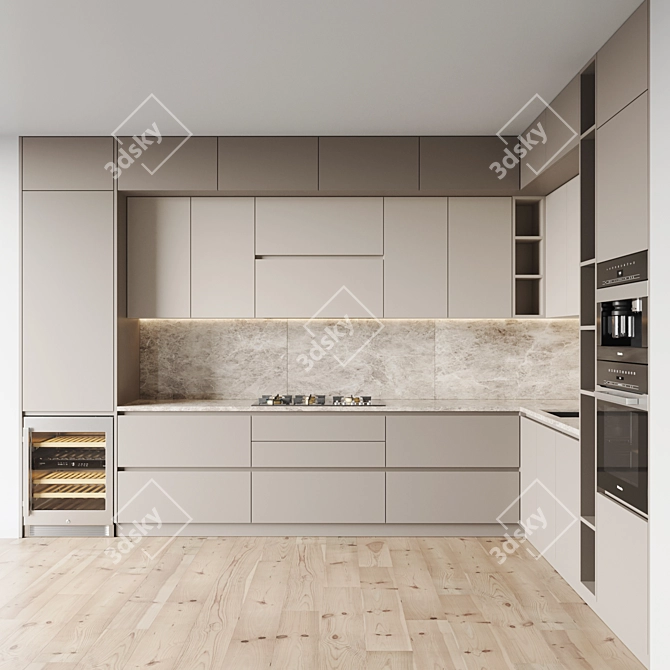 Modern Kitchen Set - Gas Hob, Oven, Coffee Machine, Wine Fridge 3D model image 3