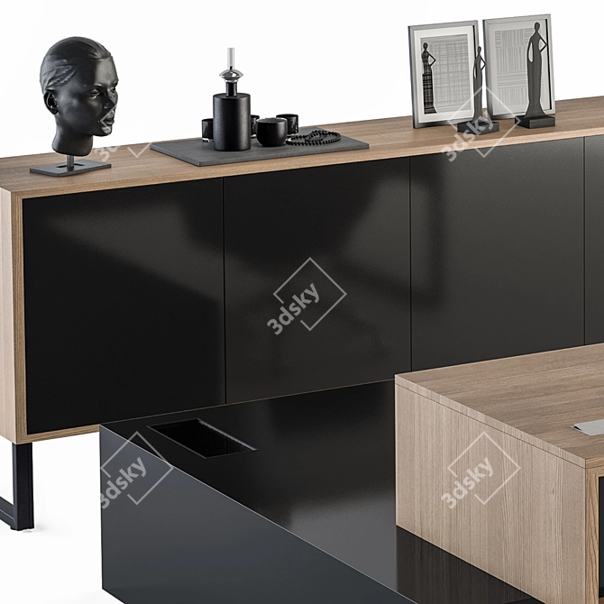 Wood and Black Manager Desk - Office Furniture 3D model image 4