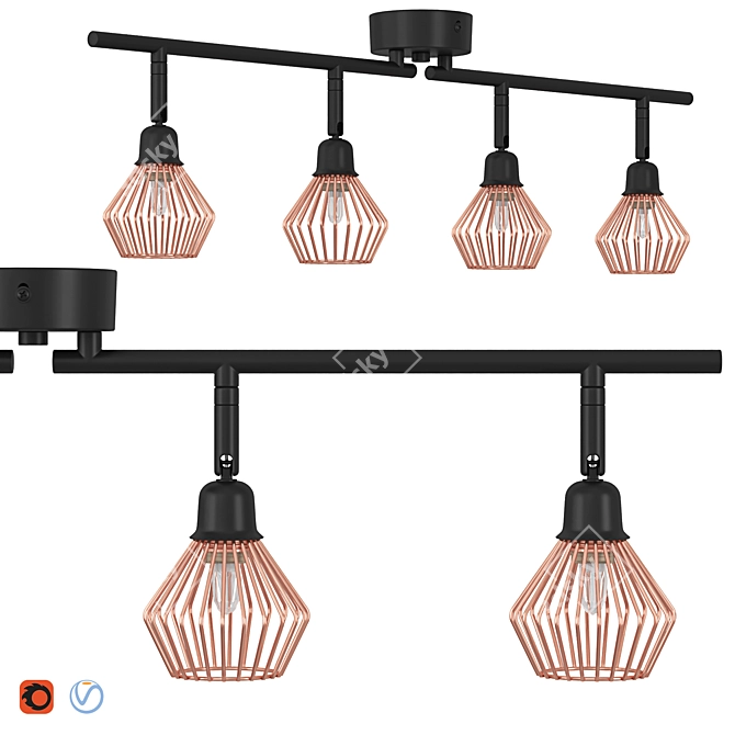 Copper Volga 4-Light Metal Ceiling Lamp 3D model image 1