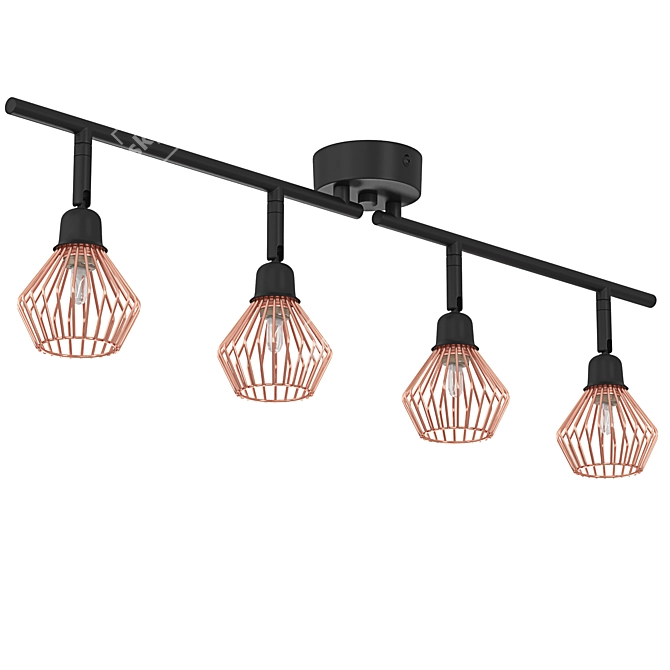 Copper Volga 4-Light Metal Ceiling Lamp 3D model image 3