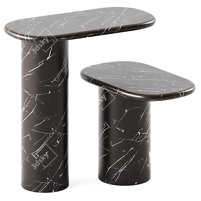 Sleek Nero Marquina Marble End Table 3D model image 1