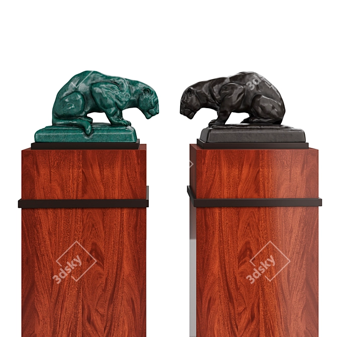 Elegant Jaguar Wood Statue 3D model image 2