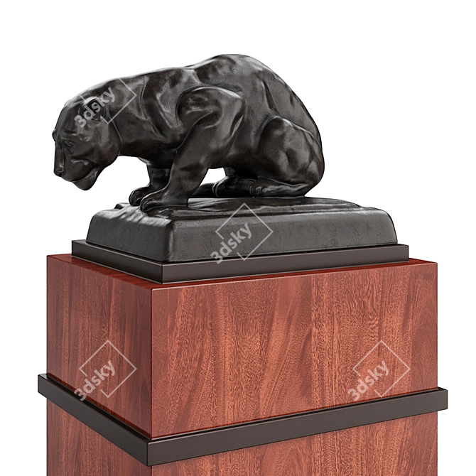 Elegant Jaguar Wood Statue 3D model image 3