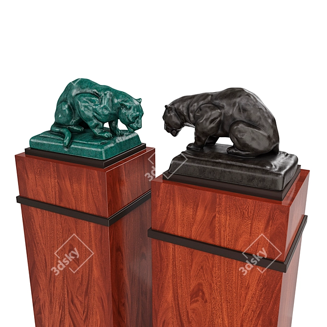 Elegant Jaguar Wood Statue 3D model image 4