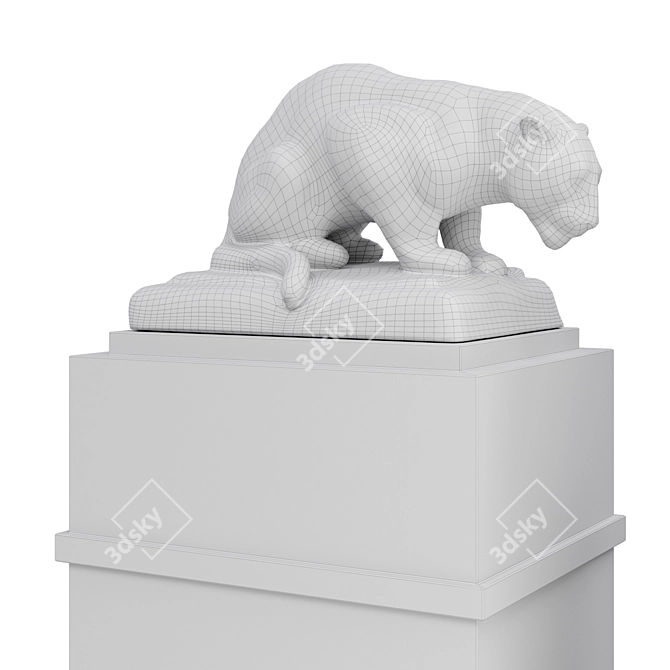 Elegant Jaguar Wood Statue 3D model image 5