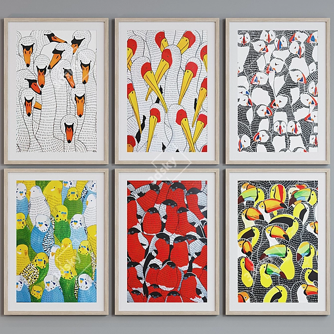 Bird Pattern Picture Frame Set 3D model image 3